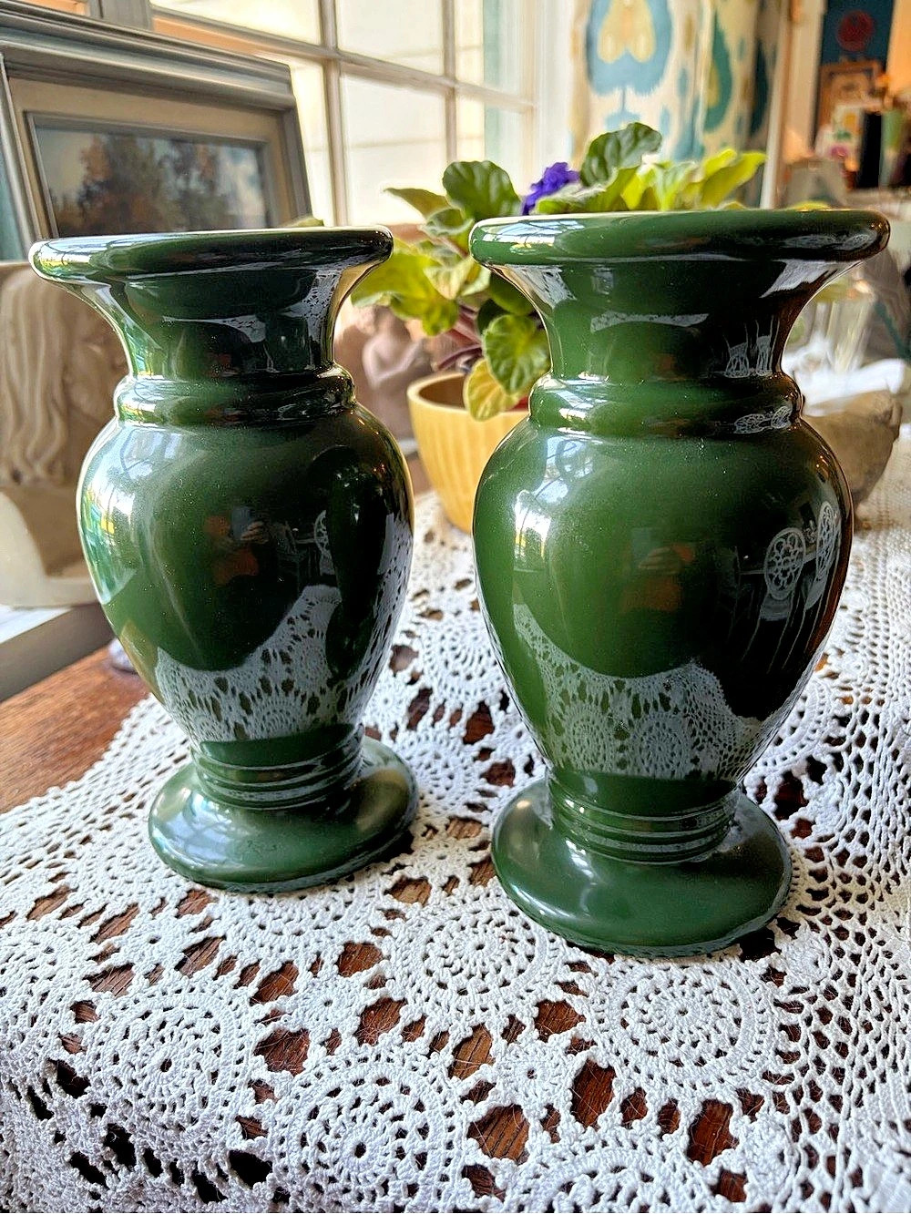 Pair of Green Decorative Candleholders